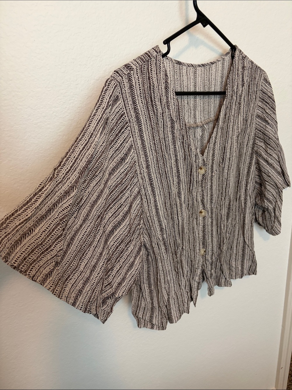 Lightweight Neutral Stripe Button-Front Top